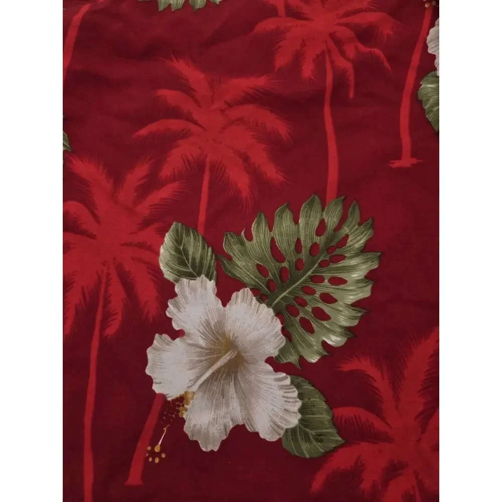 Rima Mens XL Button Up Hawaiian Shirt Red Floral Palms Short Sleeve Aloha